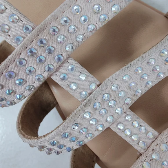Cat & Jack Girls' Rainee Blush Rhinestone Gladiator Sandals, Sz 1 - Picture 12 of 12